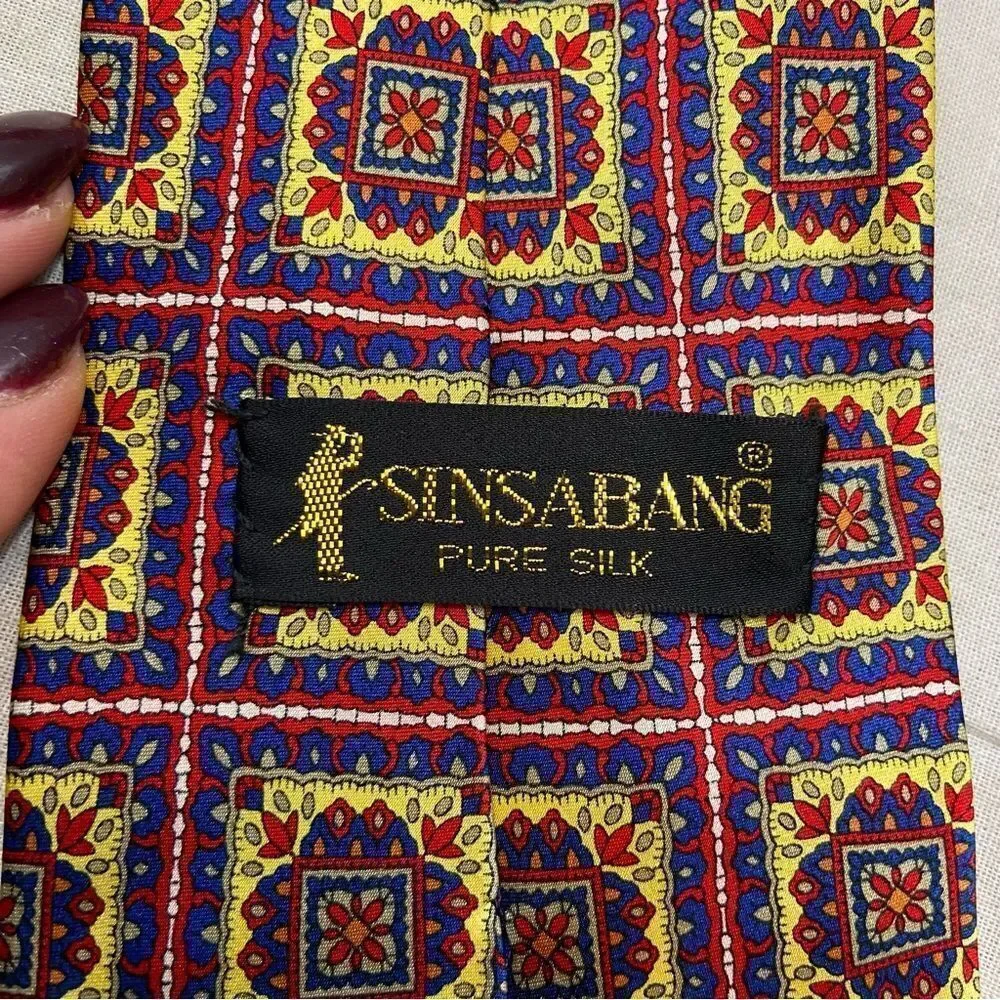 Men’s Sisabang 100%‎ Silk Neck Tie Yellow, Blue and Res